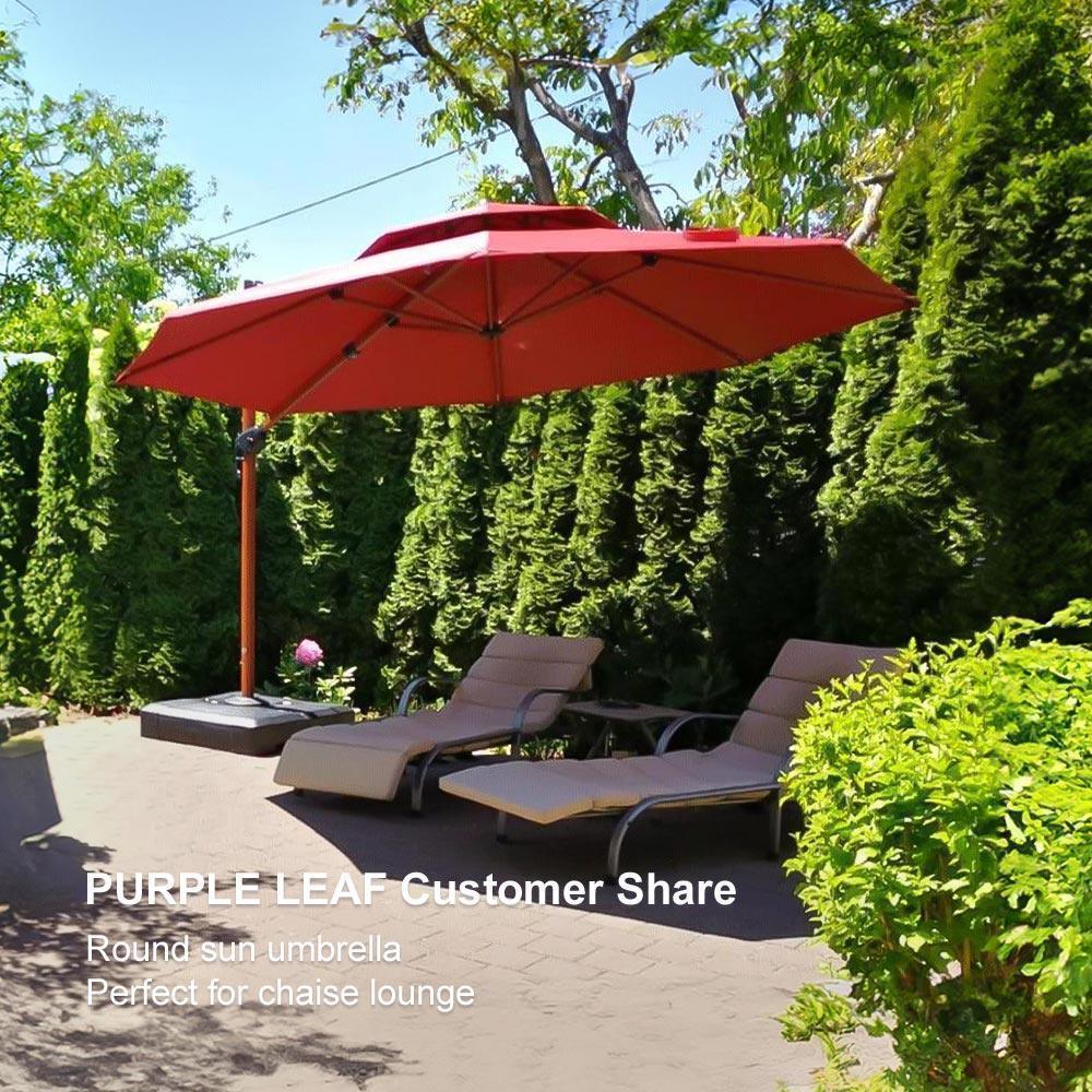 PURPLE LEAF Double Top 10 / 11 / 12 / 13 ft Round Aluminum Patio Umbrella in Wood Color - Image 139