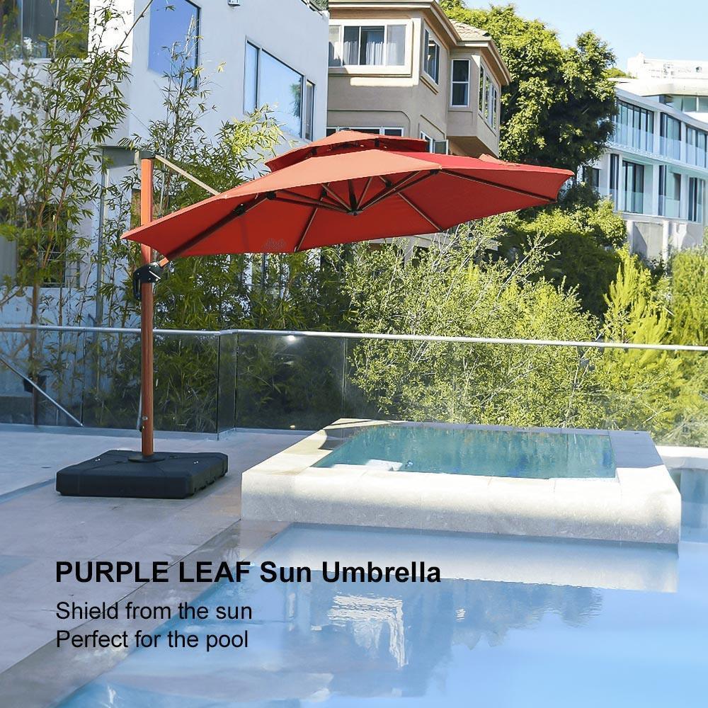 PURPLE LEAF Double Top 10 / 11 / 12 / 13 ft Round Aluminum Patio Umbrella in Wood Color - Image 140