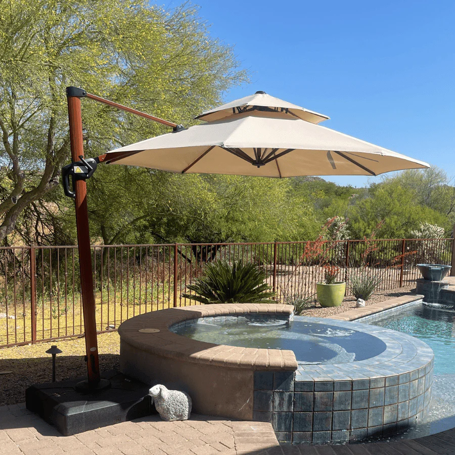 PURPLE LEAF Double Top 10 / 11 / 12 / 13 ft Round Aluminum Patio Umbrella in Wood Color - Image 144