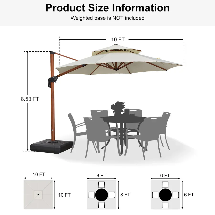 PURPLE LEAF Double Top 10 / 11 / 12 / 13 ft Round Aluminum Patio Umbrella in Wood Color - Image 146