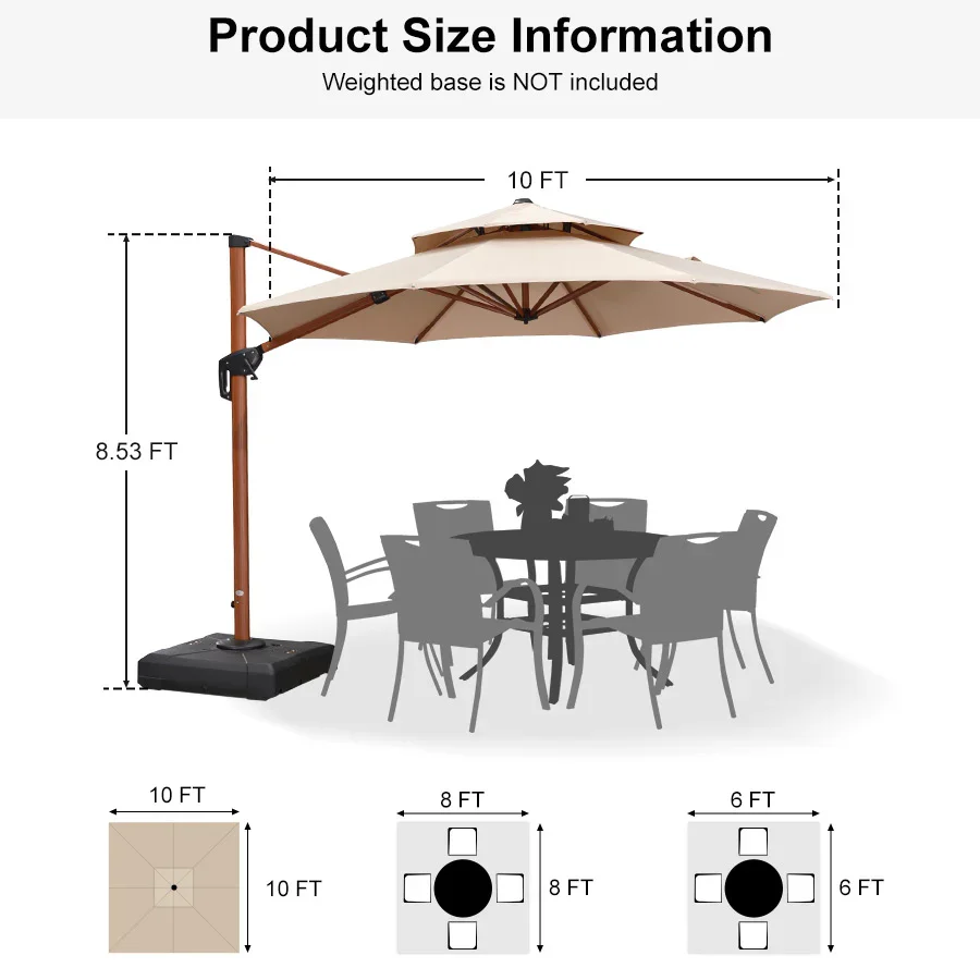 PURPLE LEAF Double Top 10 / 11 / 12 / 13 ft Round Aluminum Patio Umbrella in Wood Color - Image 147