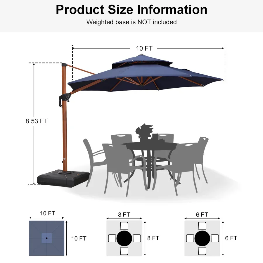 PURPLE LEAF Double Top 10 / 11 / 12 / 13 ft Round Aluminum Patio Umbrella in Wood Color - Image 148