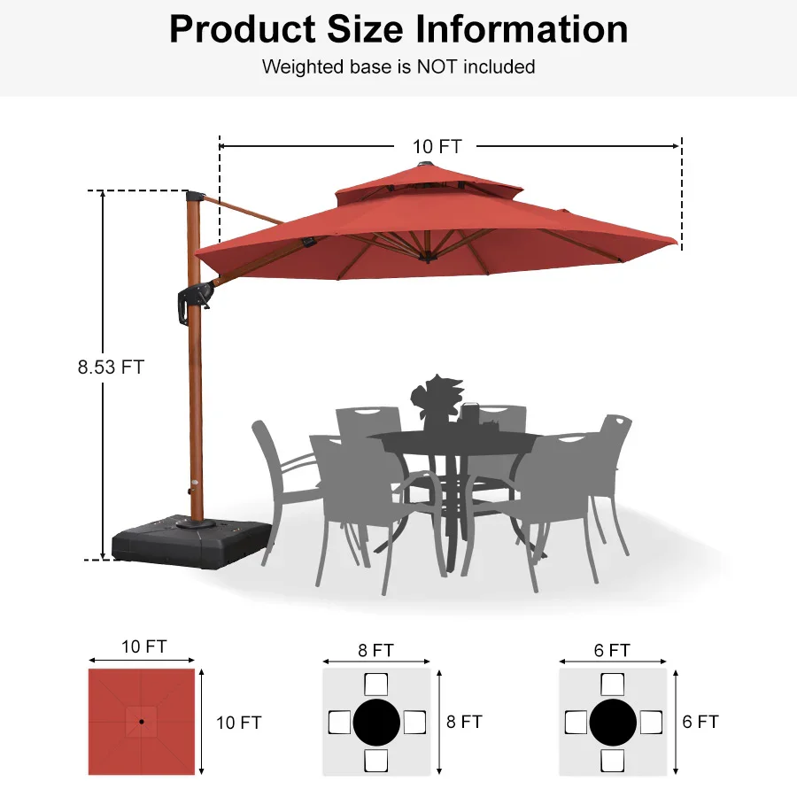 PURPLE LEAF Double Top 10 / 11 / 12 / 13 ft Round Aluminum Patio Umbrella in Wood Color - Image 149