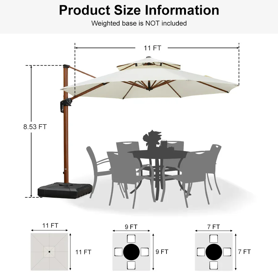 PURPLE LEAF Double Top 10 / 11 / 12 / 13 ft Round Aluminum Patio Umbrella in Wood Color - Image 150