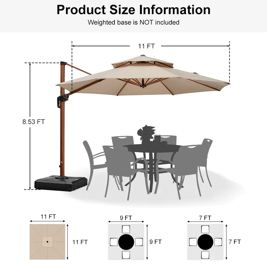 PURPLE LEAF Double Top 10 / 11 / 12 / 13 ft Round Aluminum Patio Umbrella in Wood Color - Image 151