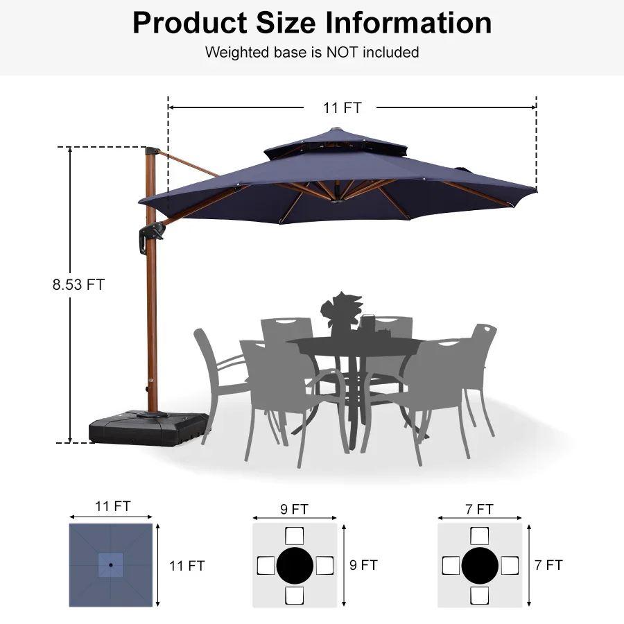 PURPLE LEAF Double Top 10 / 11 / 12 / 13 ft Round Aluminum Patio Umbrella in Wood Color - Image 152