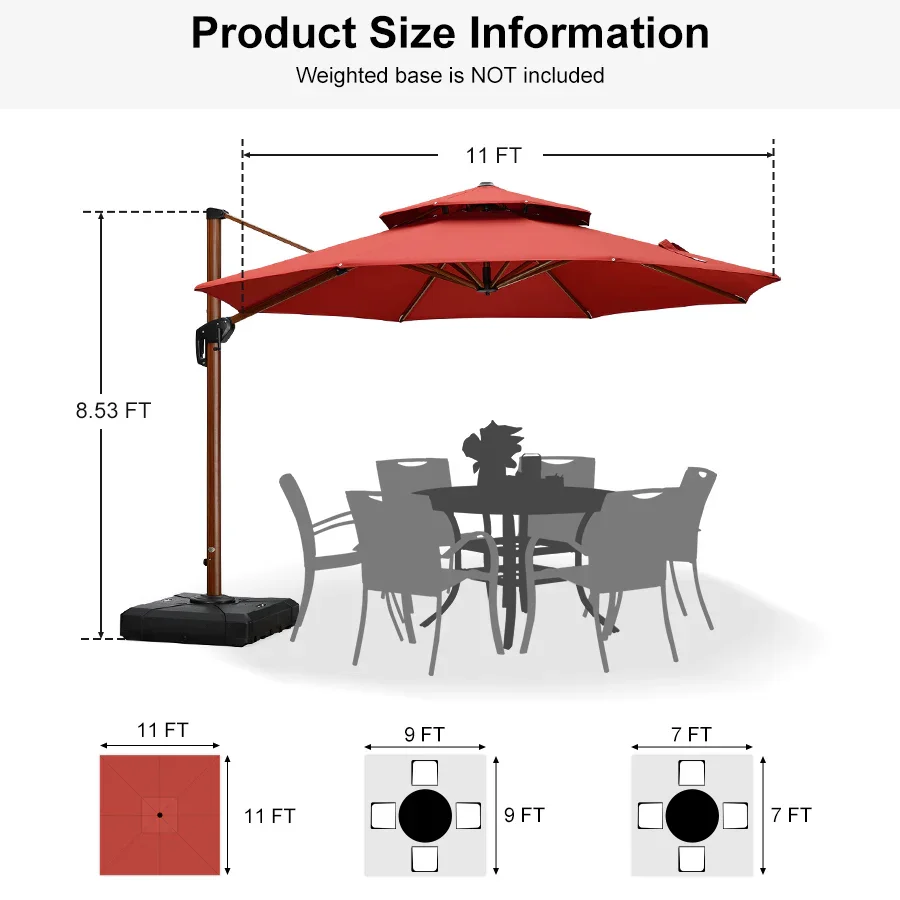 PURPLE LEAF Double Top 10 / 11 / 12 / 13 ft Round Aluminum Patio Umbrella in Wood Color - Image 153