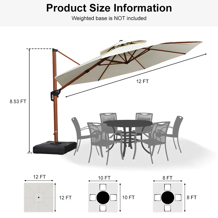 PURPLE LEAF Double Top 10 / 11 / 12 / 13 ft Round Aluminum Patio Umbrella in Wood Color - Image 154