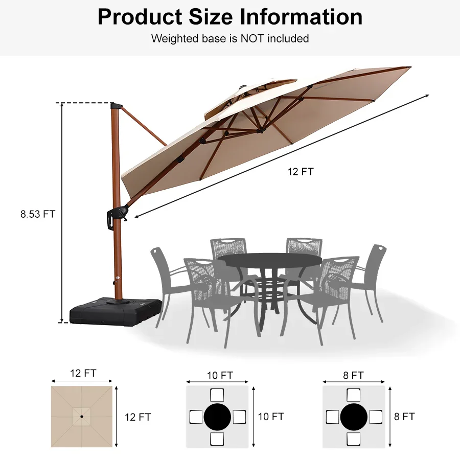 PURPLE LEAF Double Top 10 / 11 / 12 / 13 ft Round Aluminum Patio Umbrella in Wood Color - Image 155