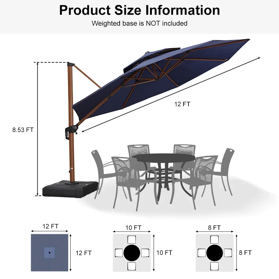 PURPLE LEAF Double Top 10 / 11 / 12 / 13 ft Round Aluminum Patio Umbrella in Wood Color - Image 156