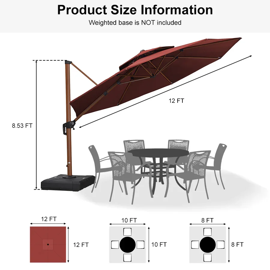 PURPLE LEAF Double Top 10 / 11 / 12 / 13 ft Round Aluminum Patio Umbrella in Wood Color - Image 157