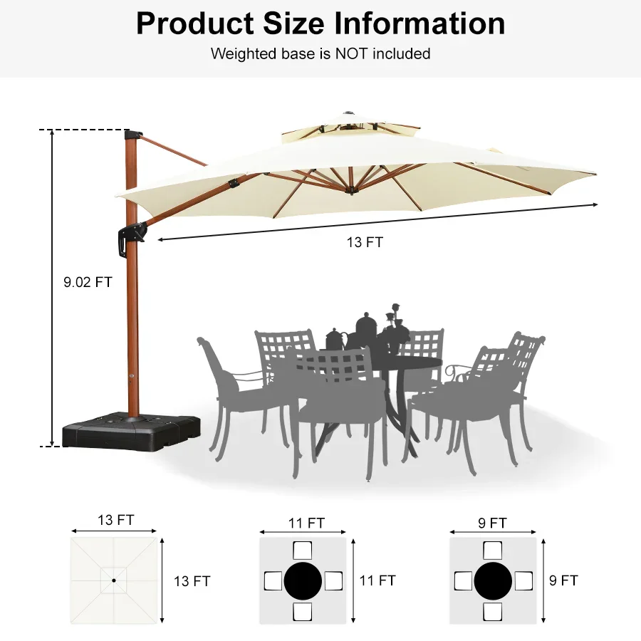 PURPLE LEAF Double Top 10 / 11 / 12 / 13 ft Round Aluminum Patio Umbrella in Wood Color - Image 158