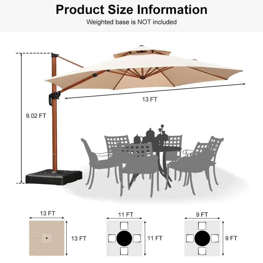 PURPLE LEAF Double Top 10 / 11 / 12 / 13 ft Round Aluminum Patio Umbrella in Wood Color - Image 159