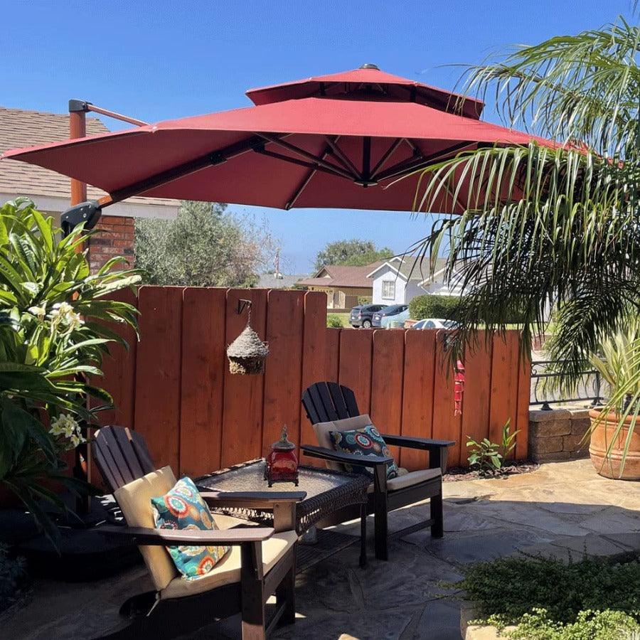 PURPLE LEAF Double Top 10 / 11 / 12 / 13 ft Round Aluminum Patio Umbrella in Wood Color - Image 16