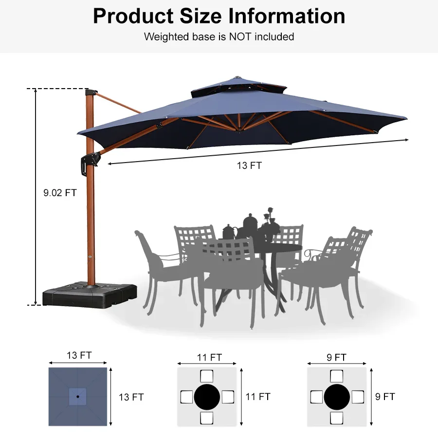 PURPLE LEAF Double Top 10 / 11 / 12 / 13 ft Round Aluminum Patio Umbrella in Wood Color - Image 160