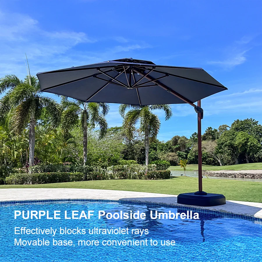 PURPLE LEAF Double Top 10 / 11 / 12 / 13 ft Round Aluminum Patio Umbrella in Wood Color - Image 161