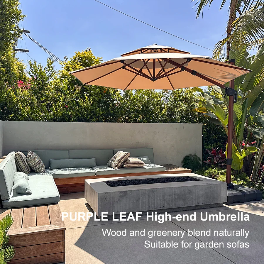 PURPLE LEAF Double Top 10 / 11 / 12 / 13 ft Round Aluminum Patio Umbrella in Wood Color - Image 162