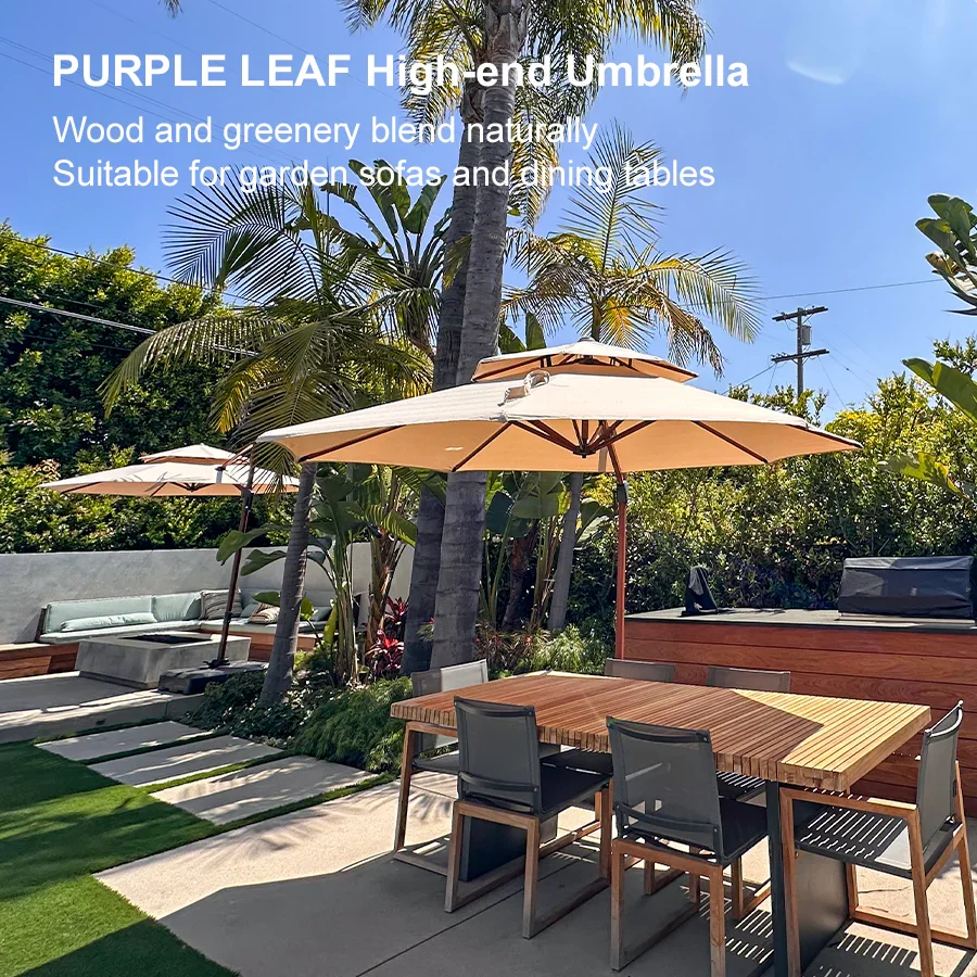 PURPLE LEAF Double Top 10 / 11 / 12 / 13 ft Round Aluminum Patio Umbrella in Wood Color - Image 163
