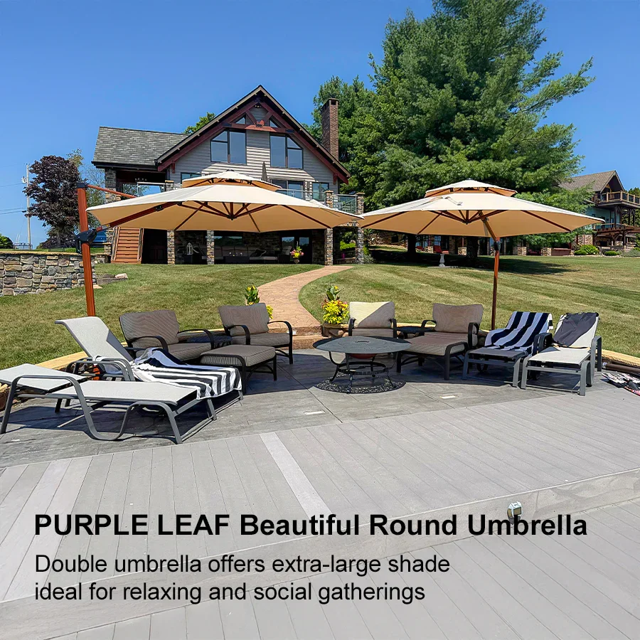 PURPLE LEAF Double Top 10 / 11 / 12 / 13 ft Round Aluminum Patio Umbrella in Wood Color - Image 164
