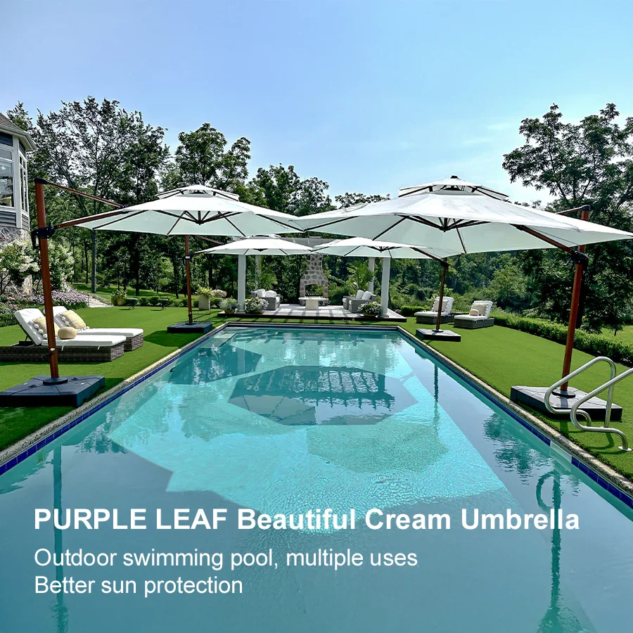 PURPLE LEAF Double Top 10 / 11 / 12 / 13 ft Round Aluminum Patio Umbrella in Wood Color - Image 165