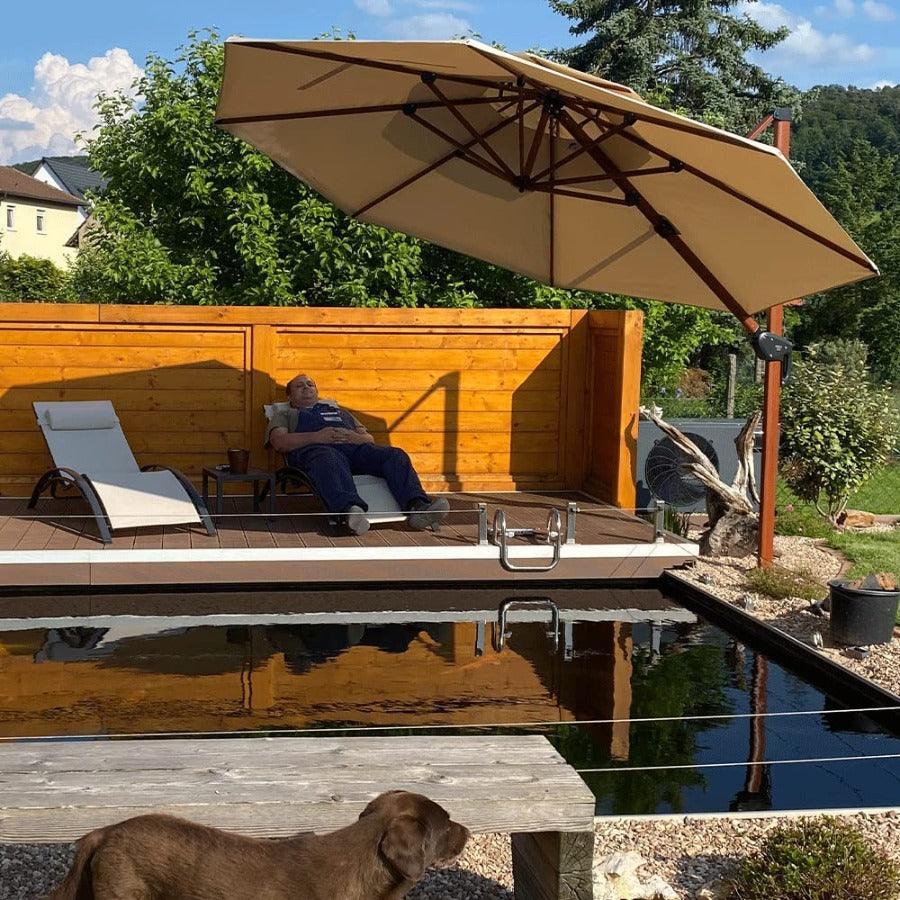 PURPLE LEAF Double Top 10 / 11 / 12 / 13 ft Round Aluminum Patio Umbrella in Wood Color - Image 17