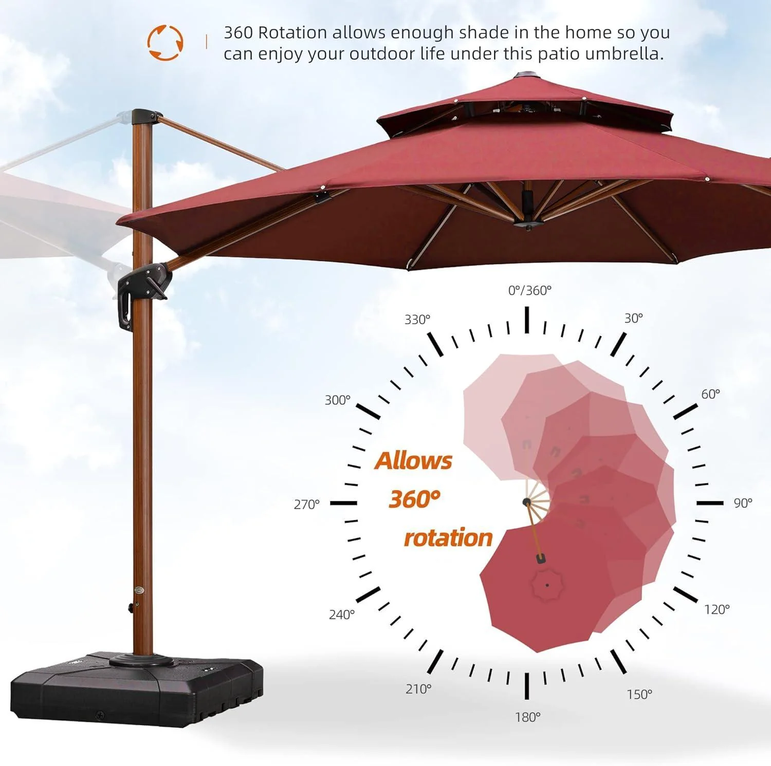 PURPLE LEAF Double Top 10 / 11 / 12 / 13 ft Round Aluminum Patio Umbrella in Wood Color - Image 19