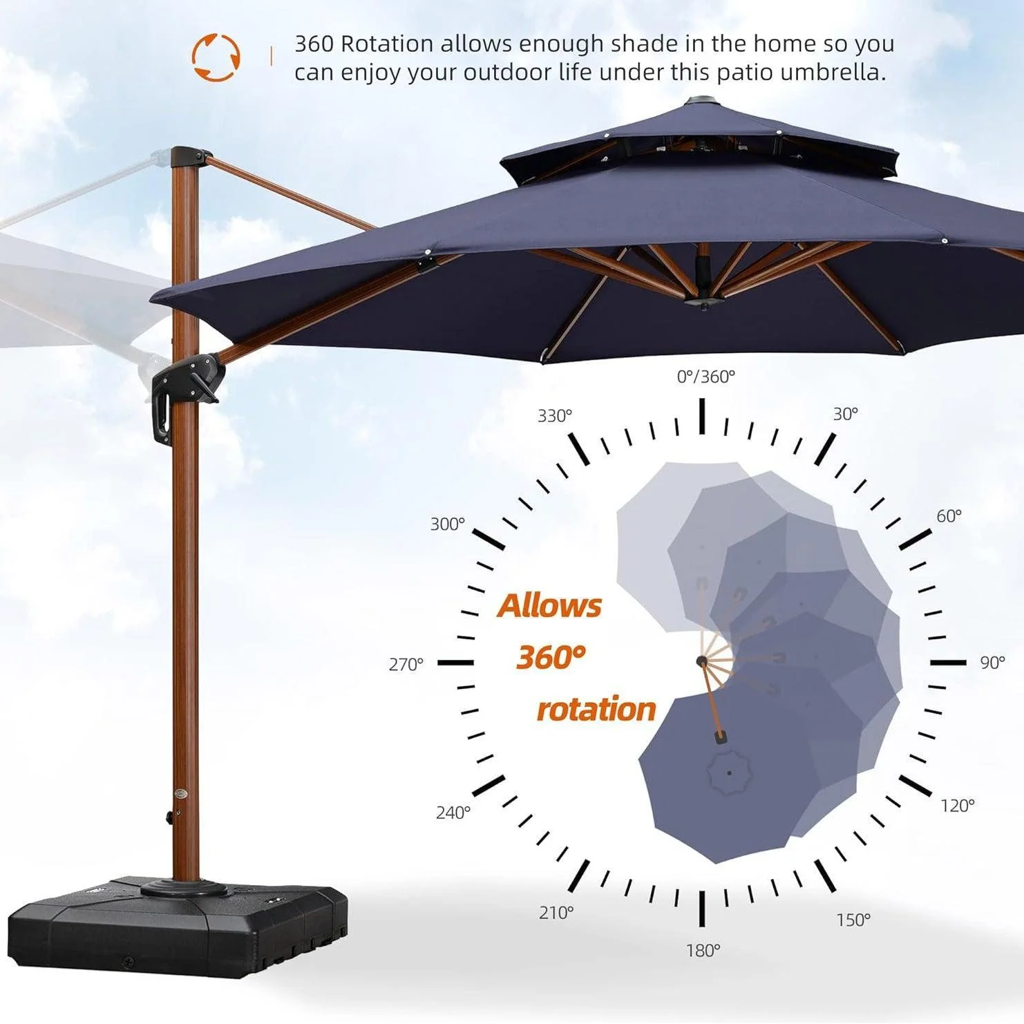 PURPLE LEAF Double Top 10 / 11 / 12 / 13 ft Round Aluminum Patio Umbrella in Wood Color - Image 20