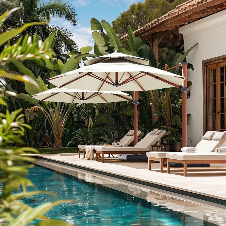 PURPLE LEAF Double Top 10 / 11 / 12 / 13 ft Round Aluminum Patio Umbrella in Wood Color - Image 28