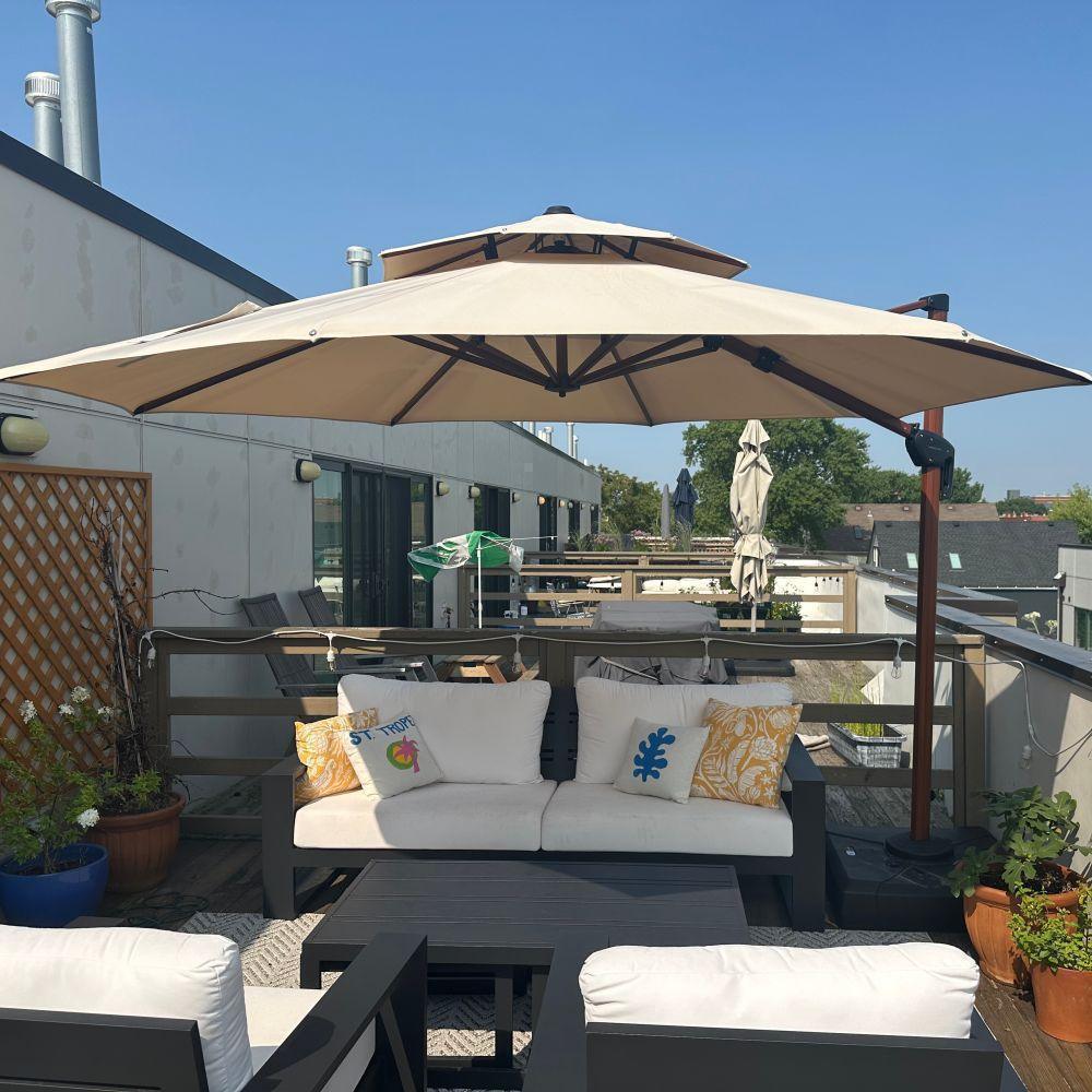 PURPLE LEAF Double Top 10 / 11 / 12 / 13 ft Round Aluminum Patio Umbrella in Wood Color - Image 29