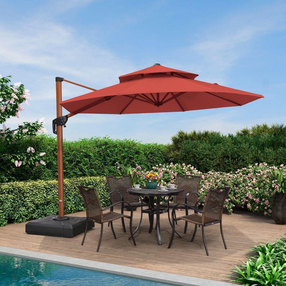 PURPLE LEAF Double Top 10 / 11 / 12 / 13 ft Round Aluminum Patio Umbrella in Wood Color - Image 35