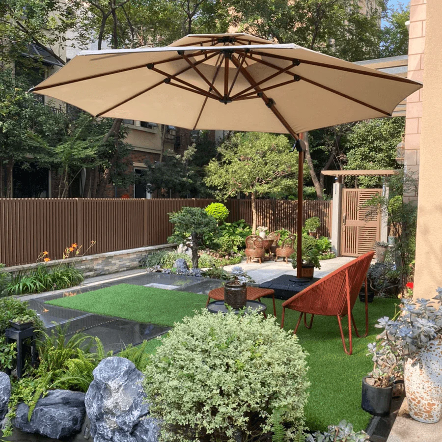 PURPLE LEAF Double Top 10 / 11 / 12 / 13 ft Round Aluminum Patio Umbrella in Wood Color - Image 4