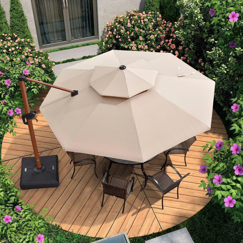 PURPLE LEAF Double Top 10 / 11 / 12 / 13 ft Round Aluminum Patio Umbrella in Wood Color - Image 40