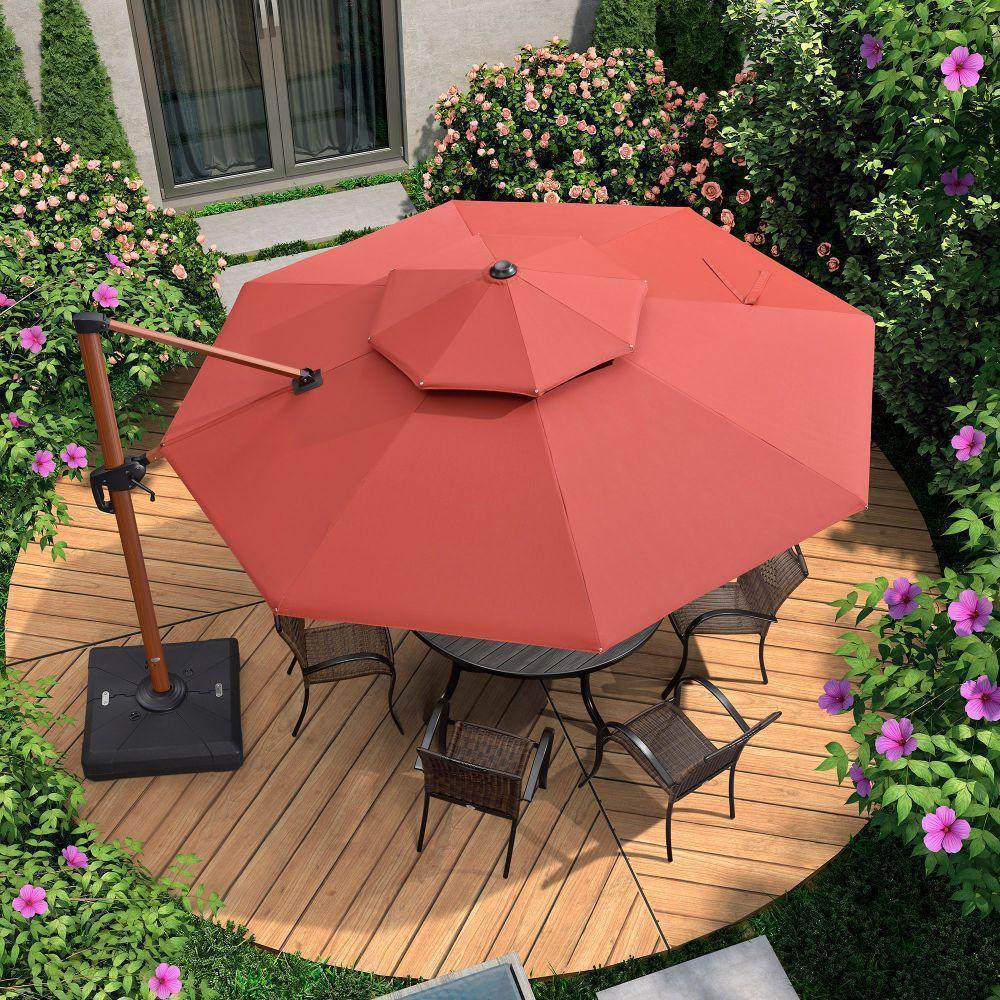 PURPLE LEAF Double Top 10 / 11 / 12 / 13 ft Round Aluminum Patio Umbrella in Wood Color - Image 44