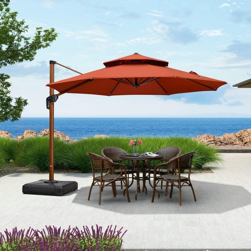 PURPLE LEAF Double Top 10 / 11 / 12 / 13 ft Round Aluminum Patio Umbrella in Wood Color - Image 45