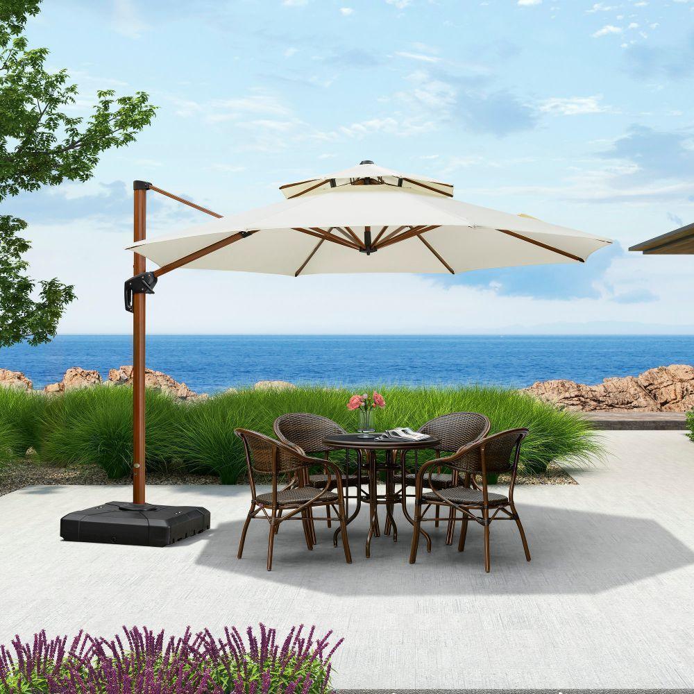 PURPLE LEAF Double Top 10 / 11 / 12 / 13 ft Round Aluminum Patio Umbrella in Wood Color - Image 5