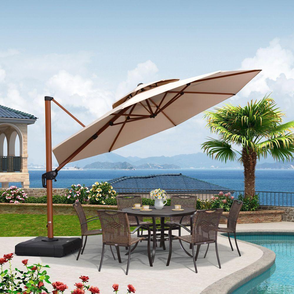 PURPLE LEAF Double Top 10 / 11 / 12 / 13 ft Round Aluminum Patio Umbrella in Wood Color - Image 50