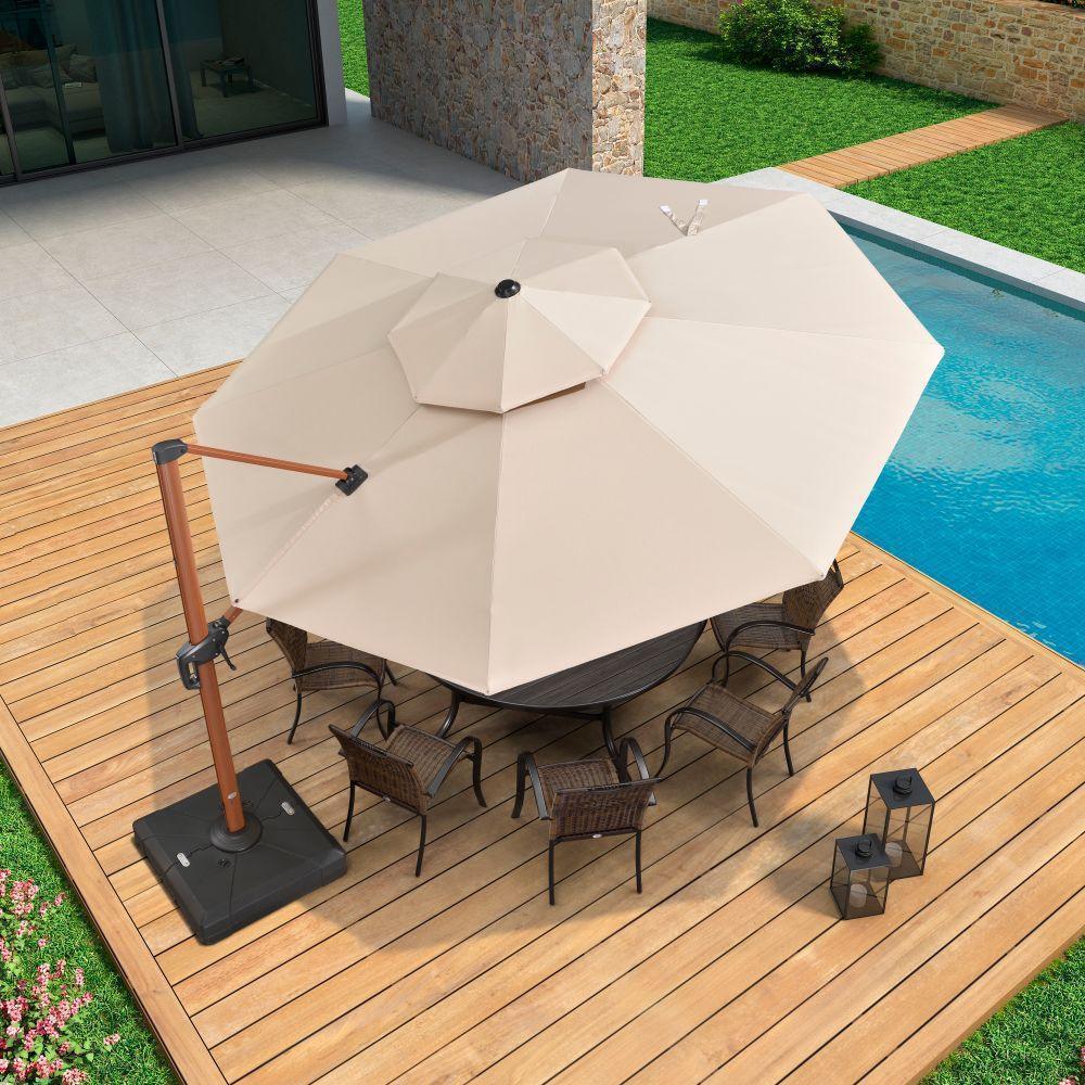 PURPLE LEAF Double Top 10 / 11 / 12 / 13 ft Round Aluminum Patio Umbrella in Wood Color - Image 51