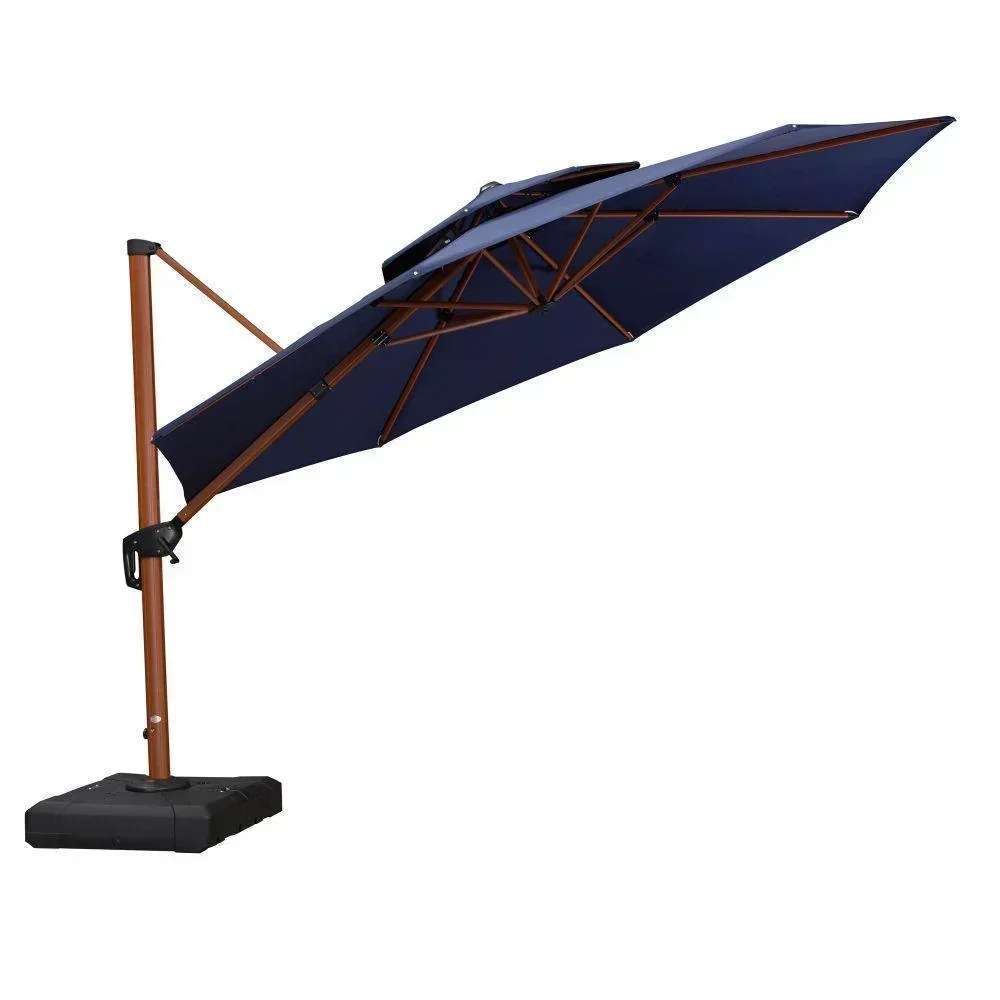 PURPLE LEAF Double Top 10 / 11 / 12 / 13 ft Round Aluminum Patio Umbrella in Wood Color - Image 54