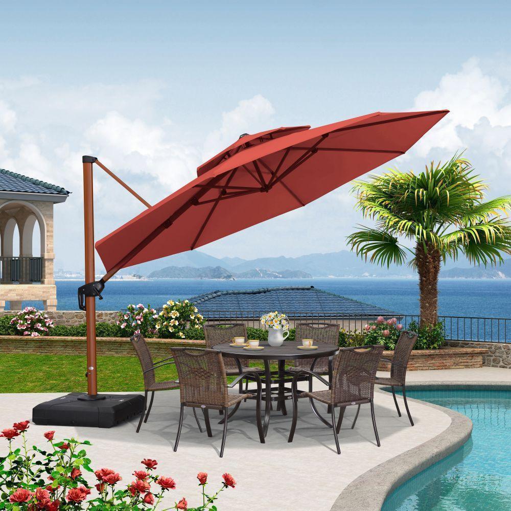 PURPLE LEAF Double Top 10 / 11 / 12 / 13 ft Round Aluminum Patio Umbrella in Wood Color - Image 55