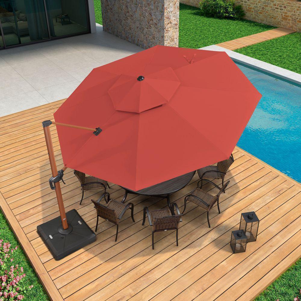 PURPLE LEAF Double Top 10 / 11 / 12 / 13 ft Round Aluminum Patio Umbrella in Wood Color - Image 56