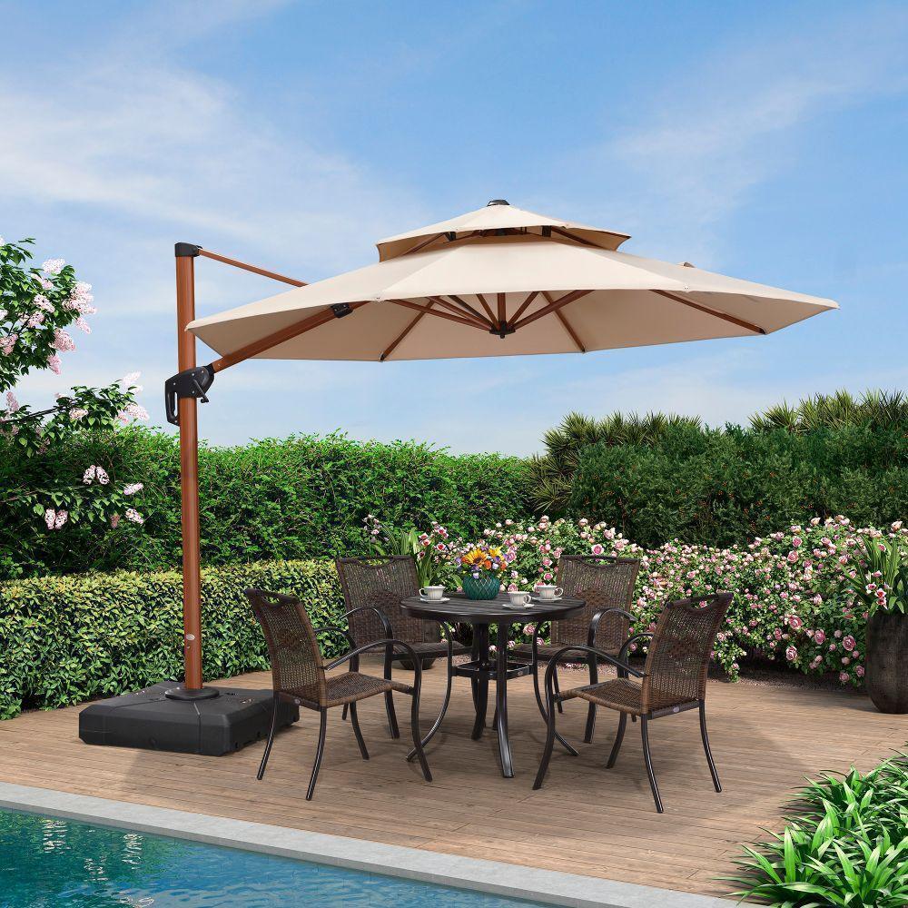 PURPLE LEAF Double Top 10 / 11 / 12 / 13 ft Round Aluminum Patio Umbrella in Wood Color - Image 6