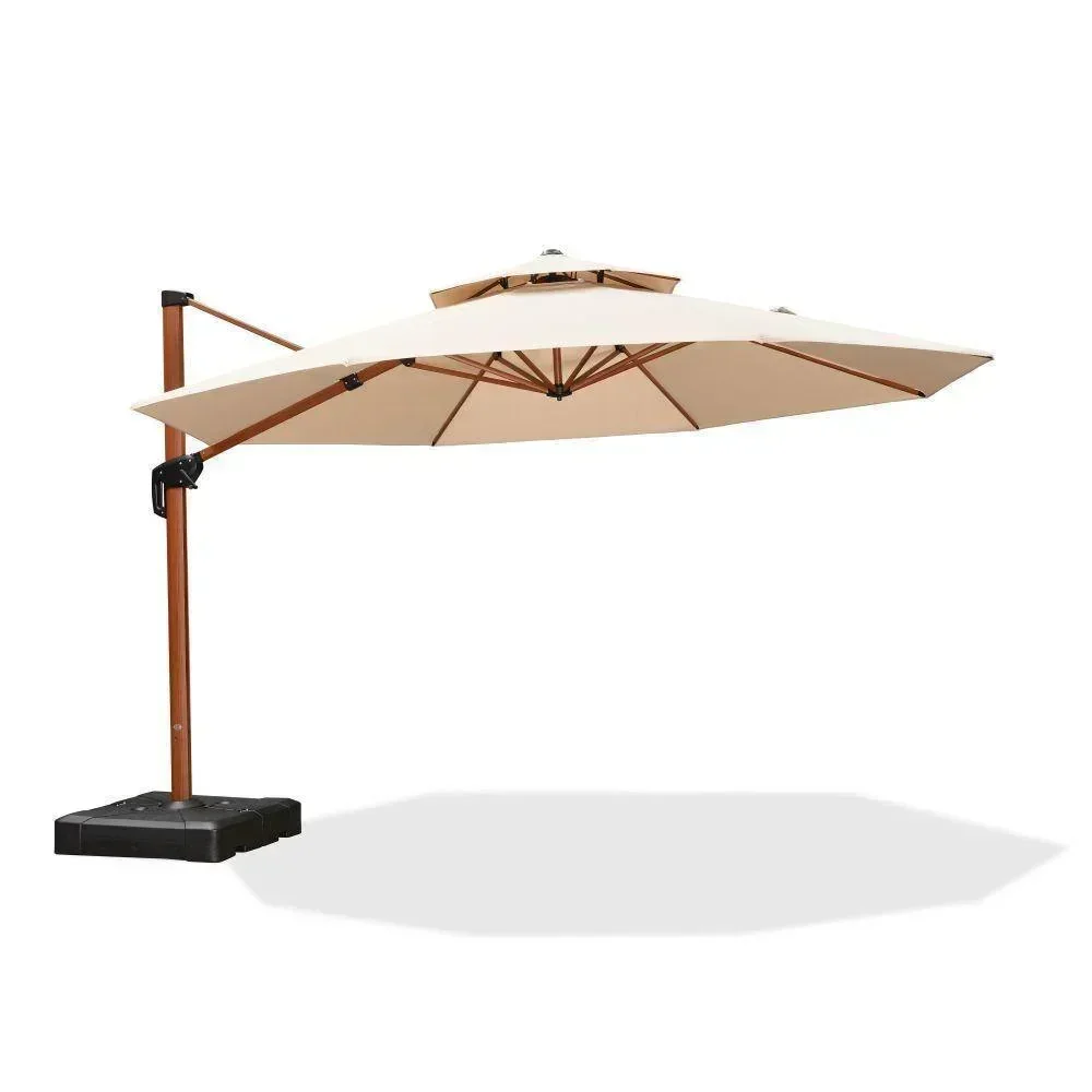 PURPLE LEAF Double Top 10 / 11 / 12 / 13 ft Round Aluminum Patio Umbrella in Wood Color - Image 60