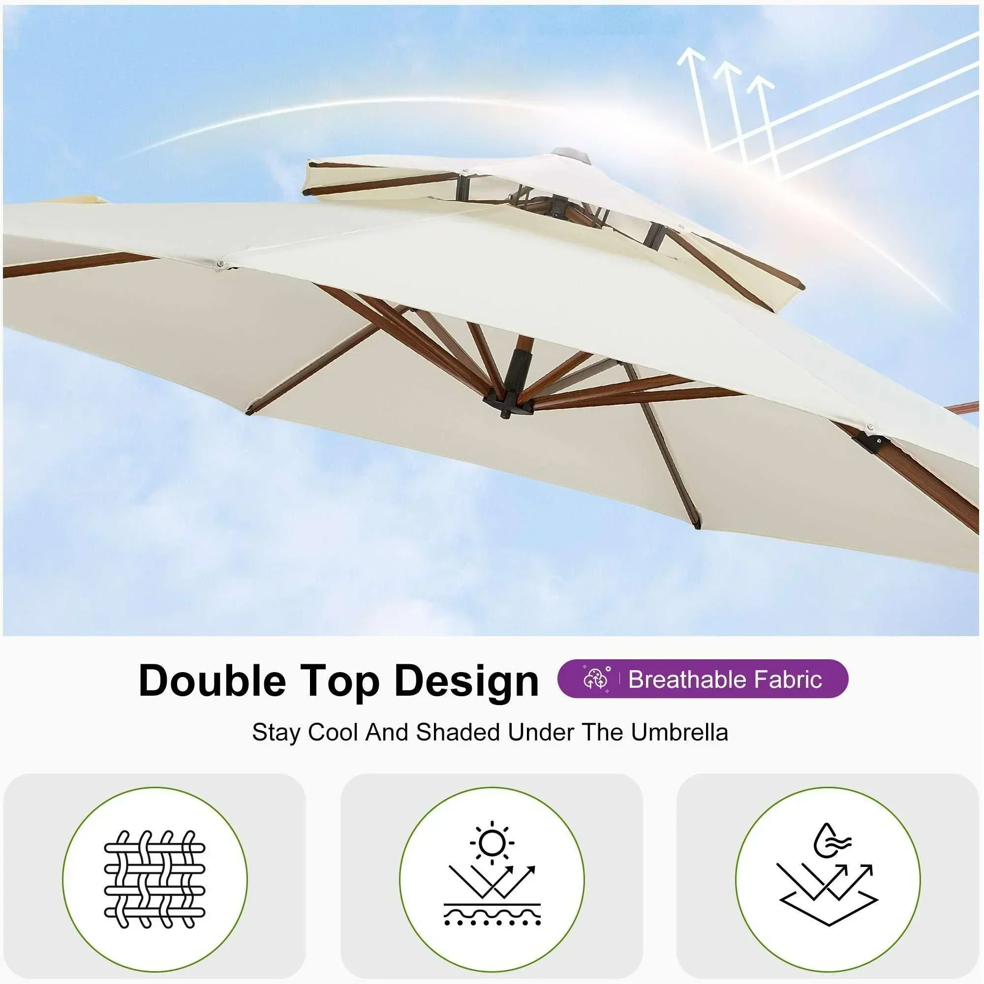 PURPLE LEAF Double Top 10 / 11 / 12 / 13 ft Round Aluminum Patio Umbrella in Wood Color - Image 68