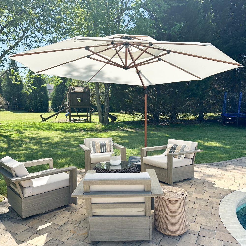 PURPLE LEAF Double Top 10 / 11 / 12 / 13 ft Round Aluminum Patio Umbrella in Wood Color - Image 7