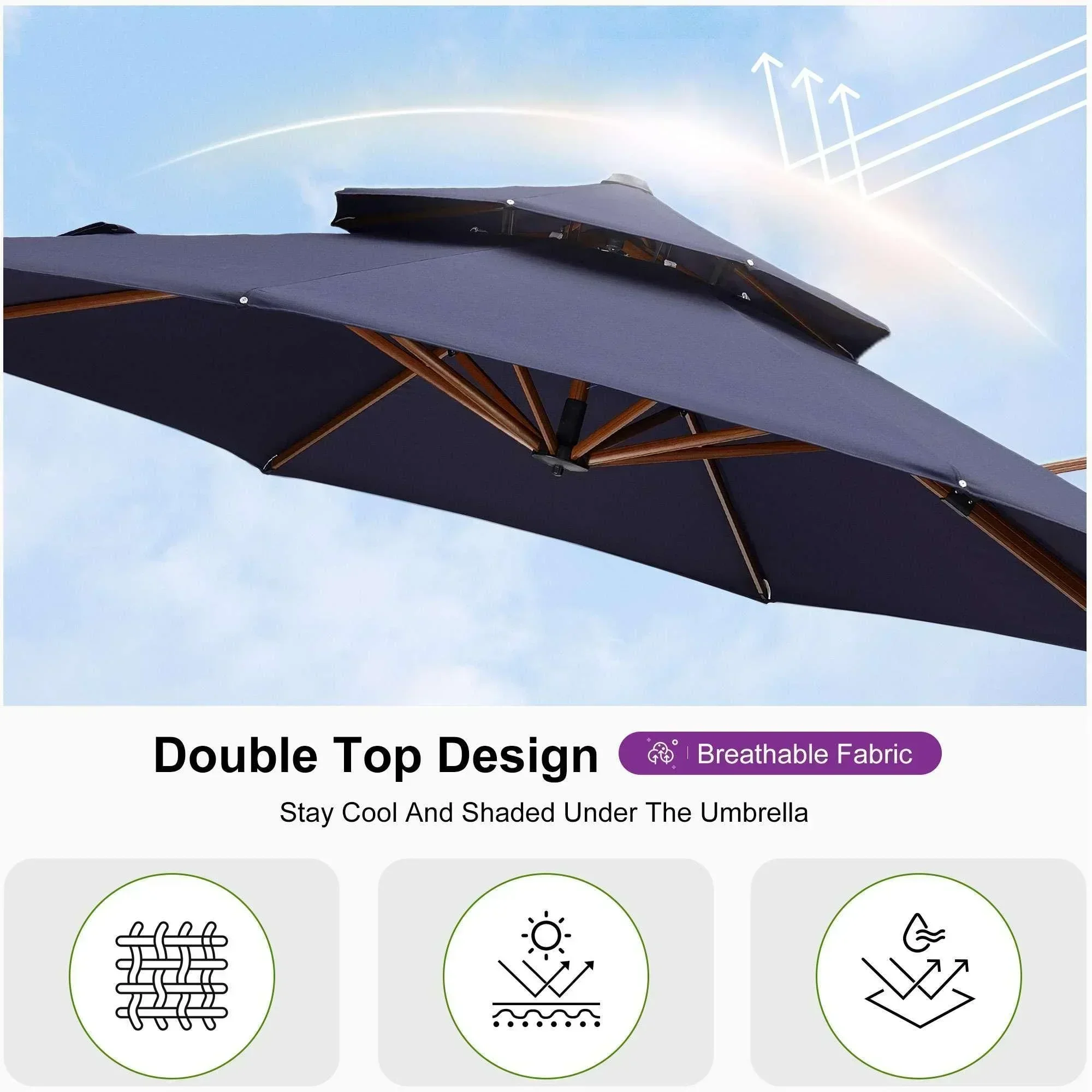 PURPLE LEAF Double Top 10 / 11 / 12 / 13 ft Round Aluminum Patio Umbrella in Wood Color - Image 79