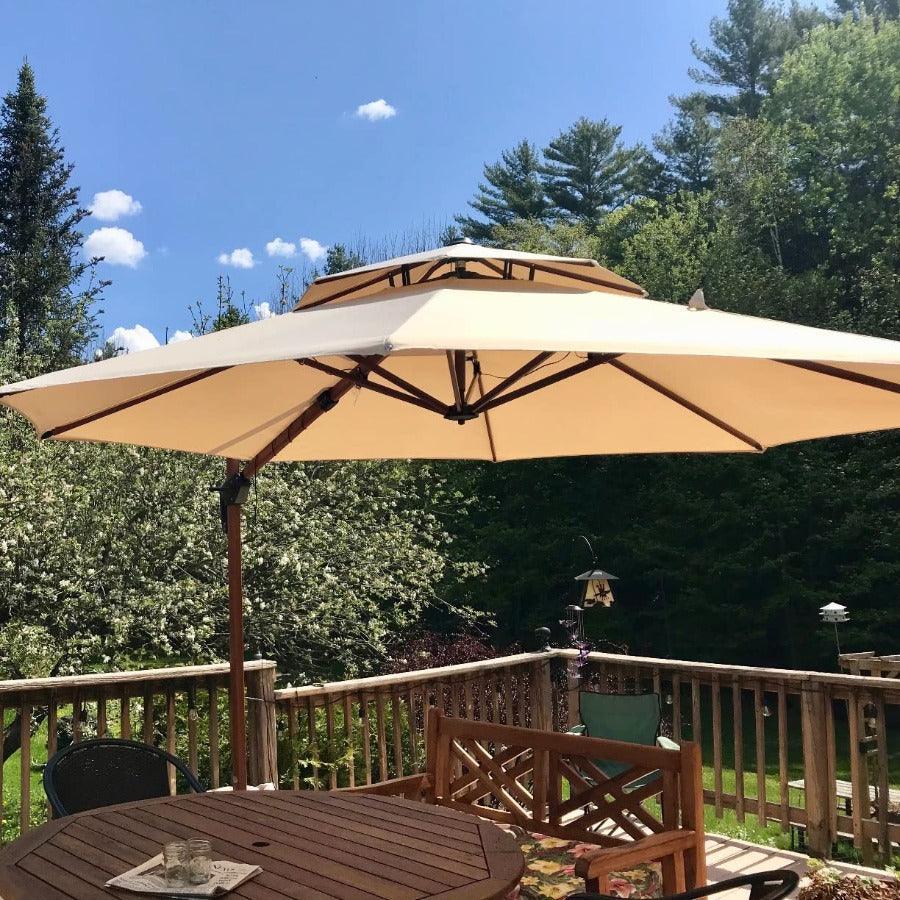 PURPLE LEAF Double Top 10 / 11 / 12 / 13 ft Round Aluminum Patio Umbrella in Wood Color - Image 8