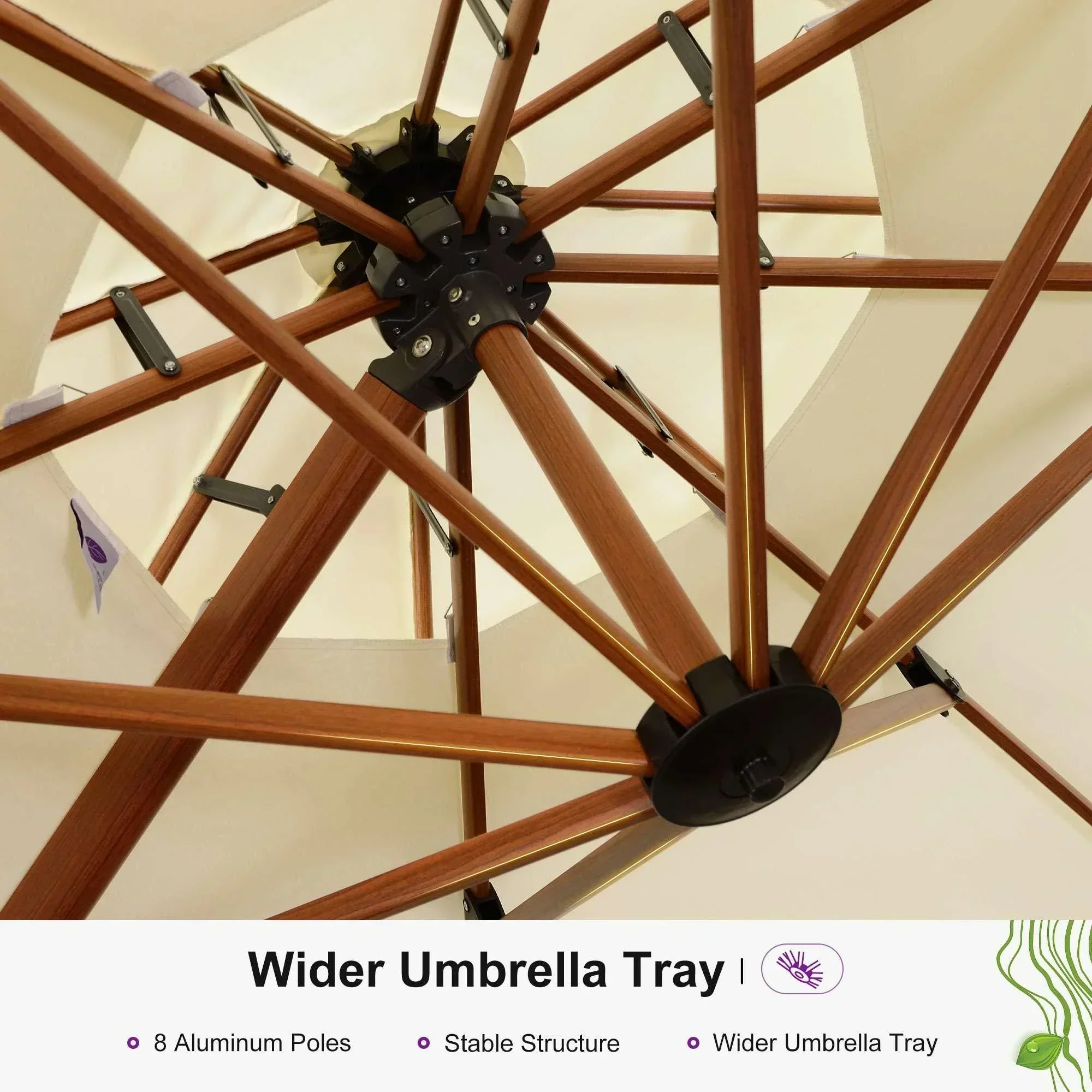 PURPLE LEAF Double Top 10 / 11 / 12 / 13 ft Round Aluminum Patio Umbrella in Wood Color - Image 85