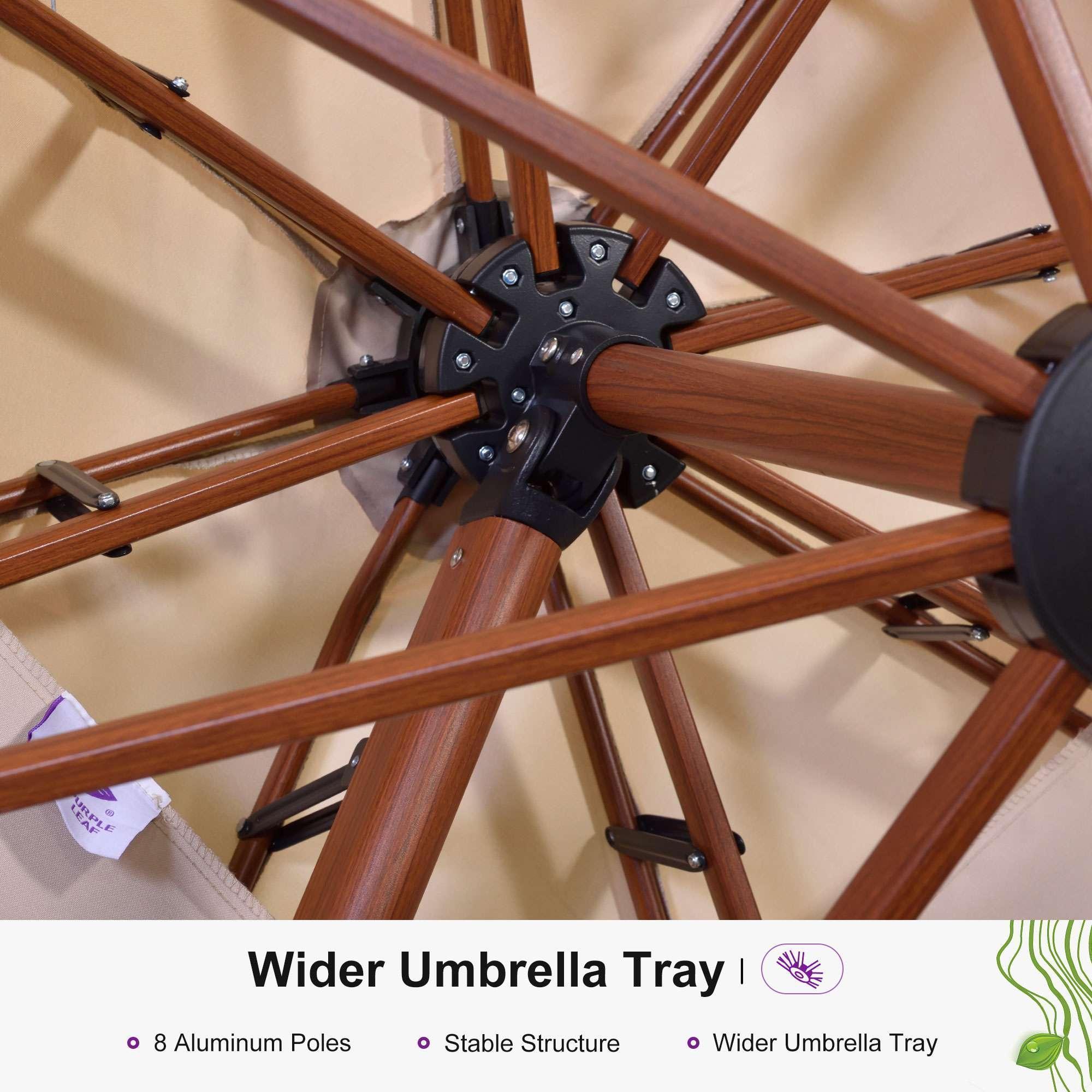 PURPLE LEAF Double Top 10 / 11 / 12 / 13 ft Round Aluminum Patio Umbrella in Wood Color - Image 86