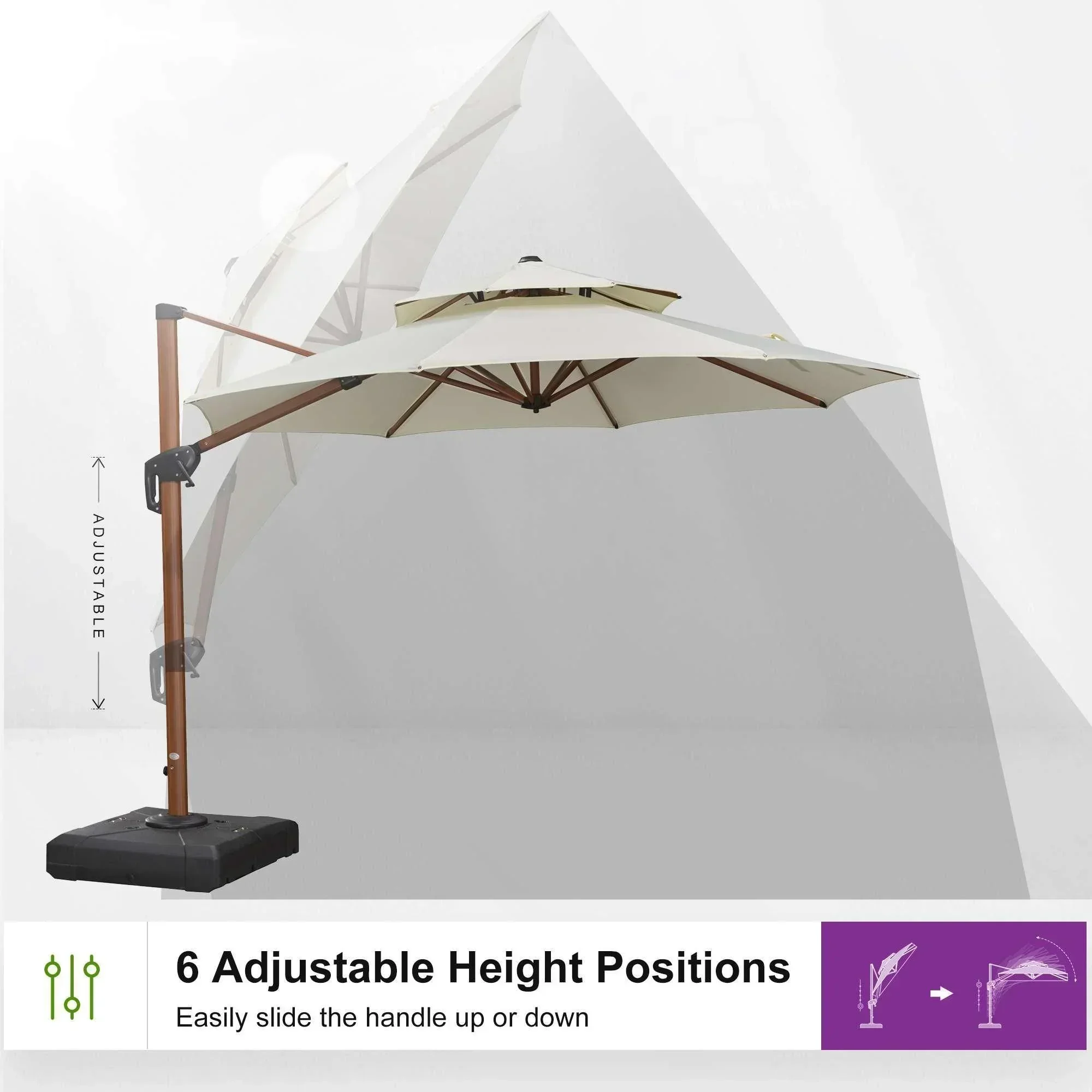 PURPLE LEAF Double Top 10 / 11 / 12 / 13 ft Round Aluminum Patio Umbrella in Wood Color - Image 90