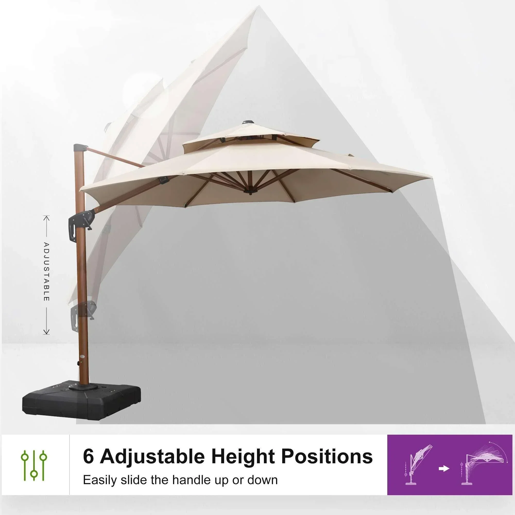 PURPLE LEAF Double Top 10 / 11 / 12 / 13 ft Round Aluminum Patio Umbrella in Wood Color - Image 92